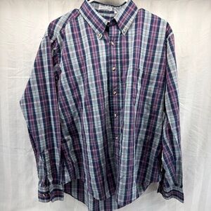 London Fog Men's Plaid Shirt in Blue and Purple